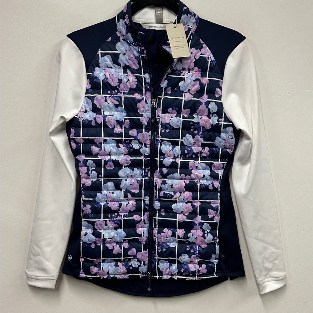 Peter Millar Golf Hybrid Puffer Jacket Full Zip Picnic Floral navy NEW xs